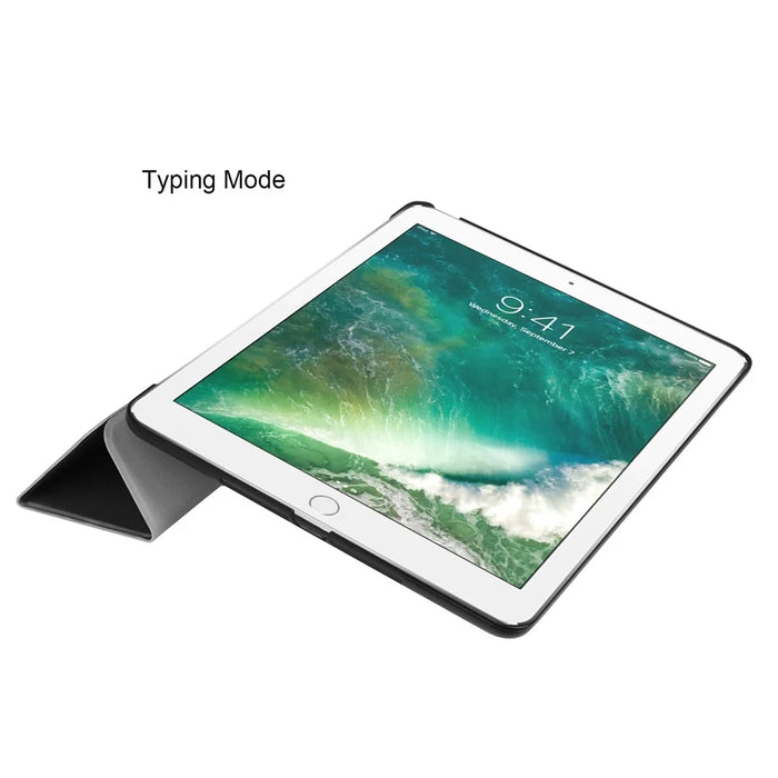 For iPad 9.7 (2018) / 9.7 (2017) Tri-fold Stand Lightweight Full Protection Smart Leather Tablet Case Cover - Black - 6