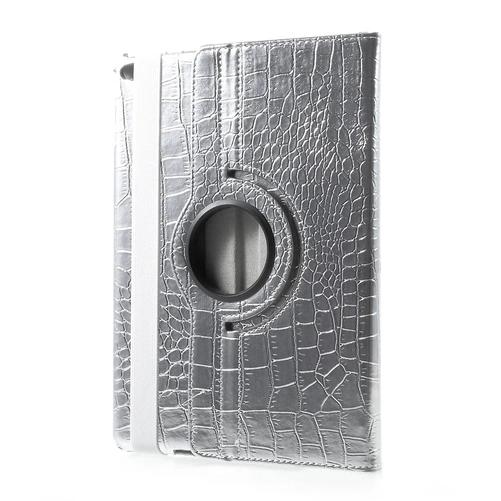 For iPad 9.7 (2018) / 9.7 (2017) Leather Flip Protective Case with 360 Degree Rotary Stand - Crocodile Texture / Silver - 1