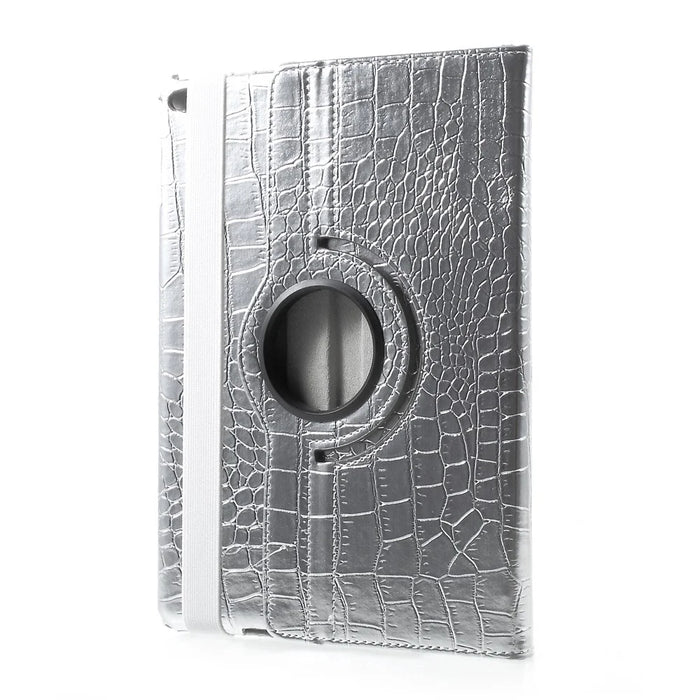For iPad 9.7 (2018) / 9.7 (2017) Leather Flip Protective Case with 360 Degree Rotary Stand - Crocodile Texture / Silver - 1