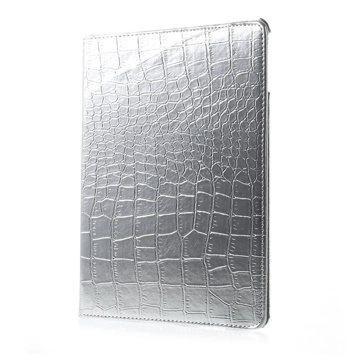 For iPad 9.7 (2018) / 9.7 (2017) Leather Flip Protective Case with 360 Degree Rotary Stand - Crocodile Texture / Silver - 3