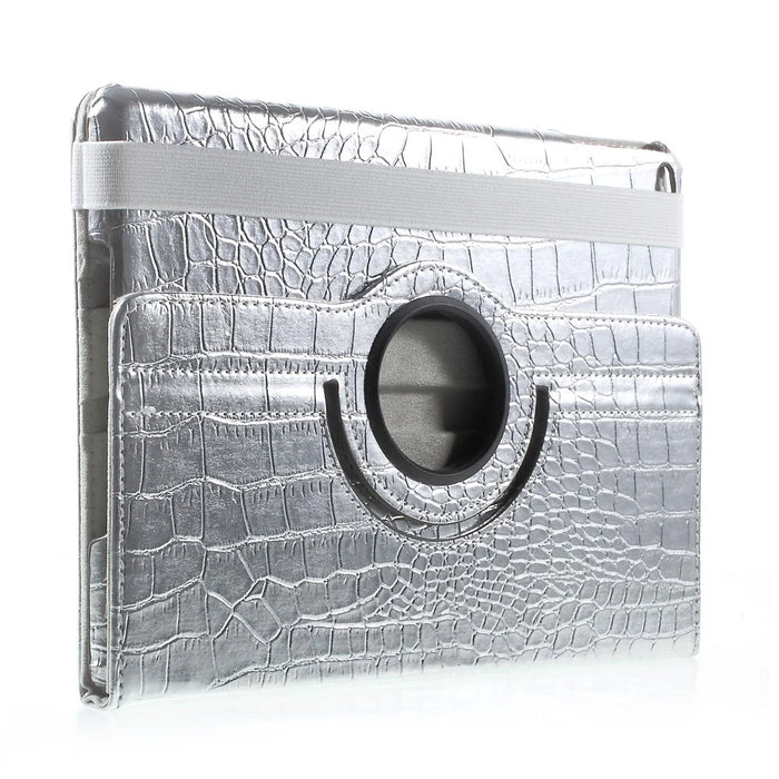 For iPad 9.7 (2018) / 9.7 (2017) Leather Flip Protective Case with 360 Degree Rotary Stand - Crocodile Texture / Silver - 4