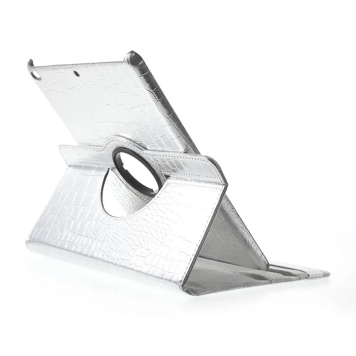 For iPad 9.7 (2018) / 9.7 (2017) Leather Flip Protective Case with 360 Degree Rotary Stand - Crocodile Texture / Silver - 6