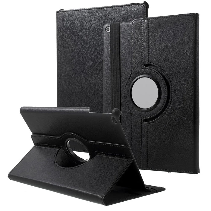 Leather Cover for iPad 9.7 (2018) / 9.7 (2017) / Air 2 / Air (2013) Rotary Stand Tablet Case with Elastic Band - Black - 1