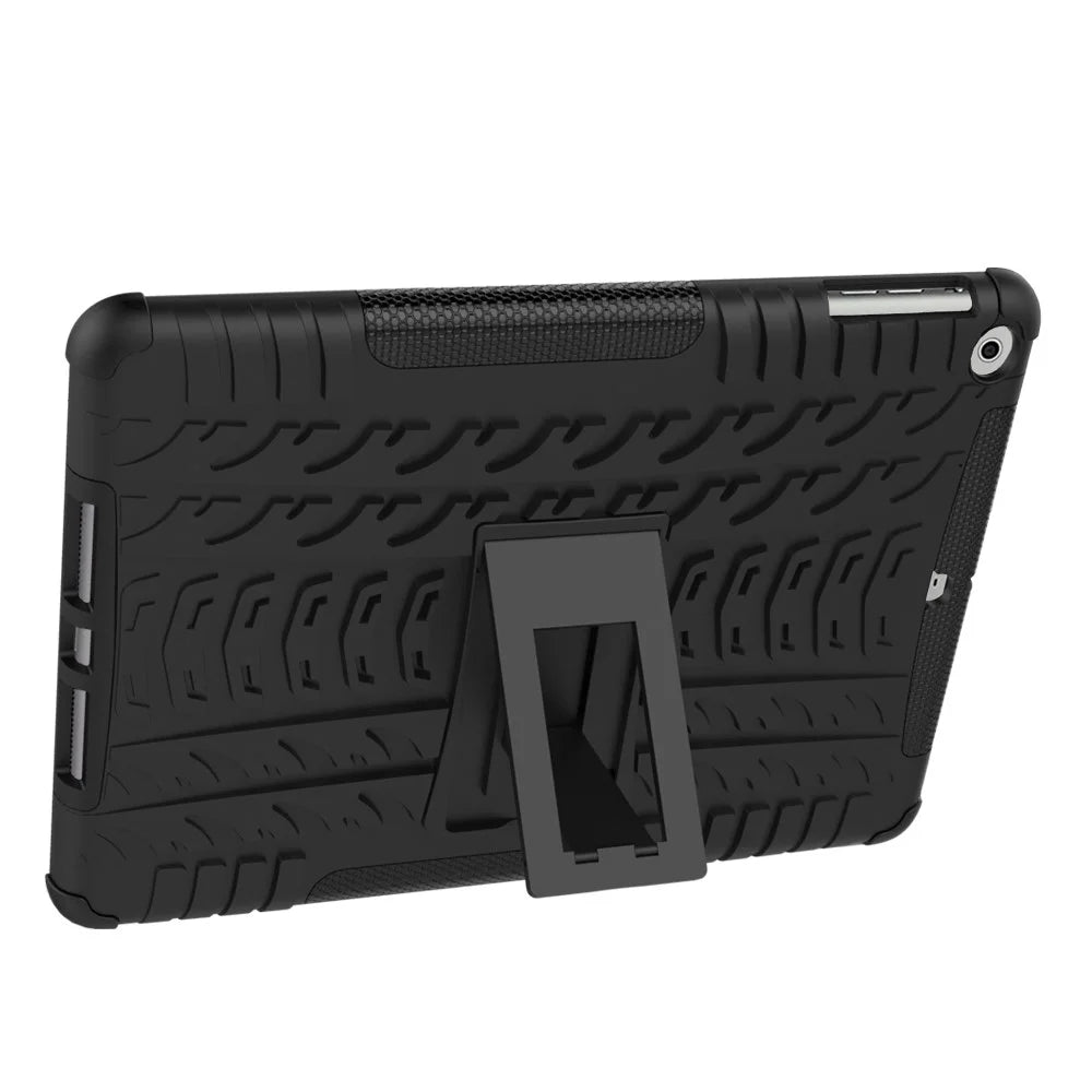 For iPad 9.7 (2018) / 9.7 (2017) Tyre Pattern Kickstand Hybrid PC + TPU Protective Case - Black - 3