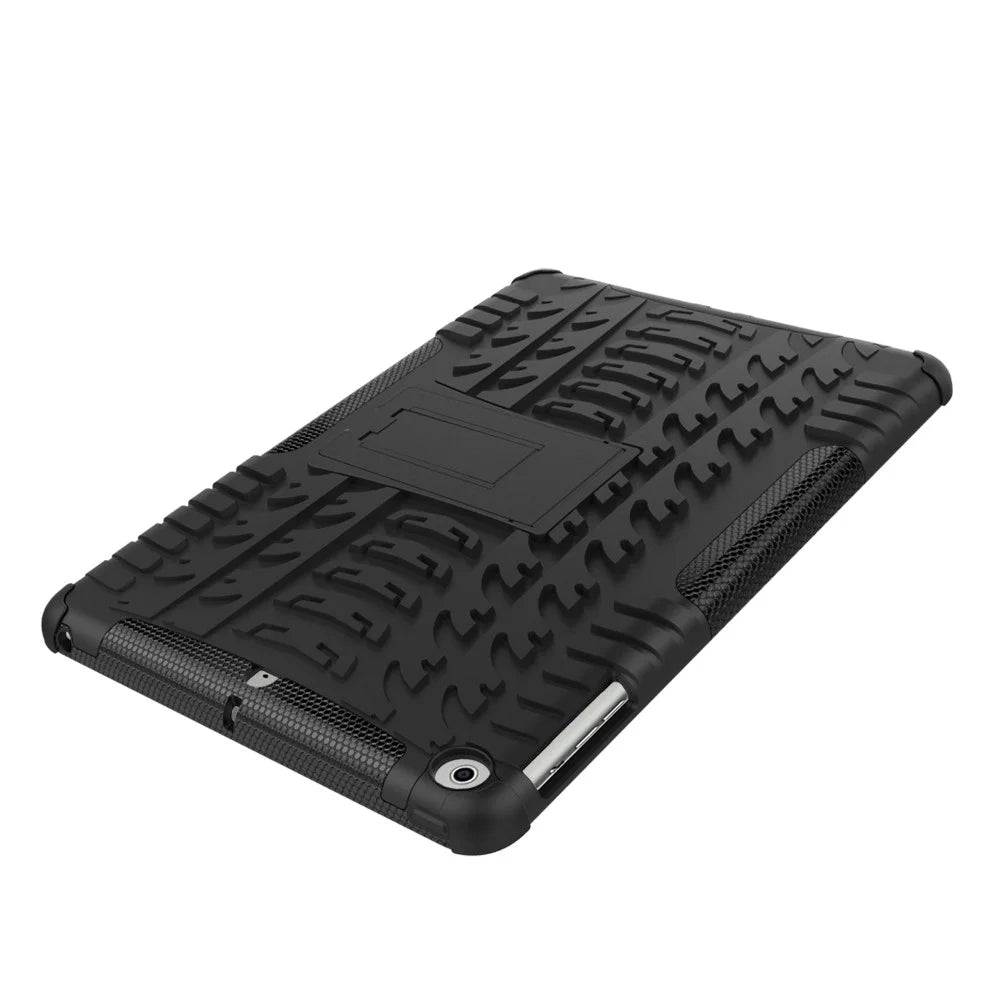 For iPad 9.7 (2018) / 9.7 (2017) Tyre Pattern Kickstand Hybrid PC + TPU Protective Case - Black - 5