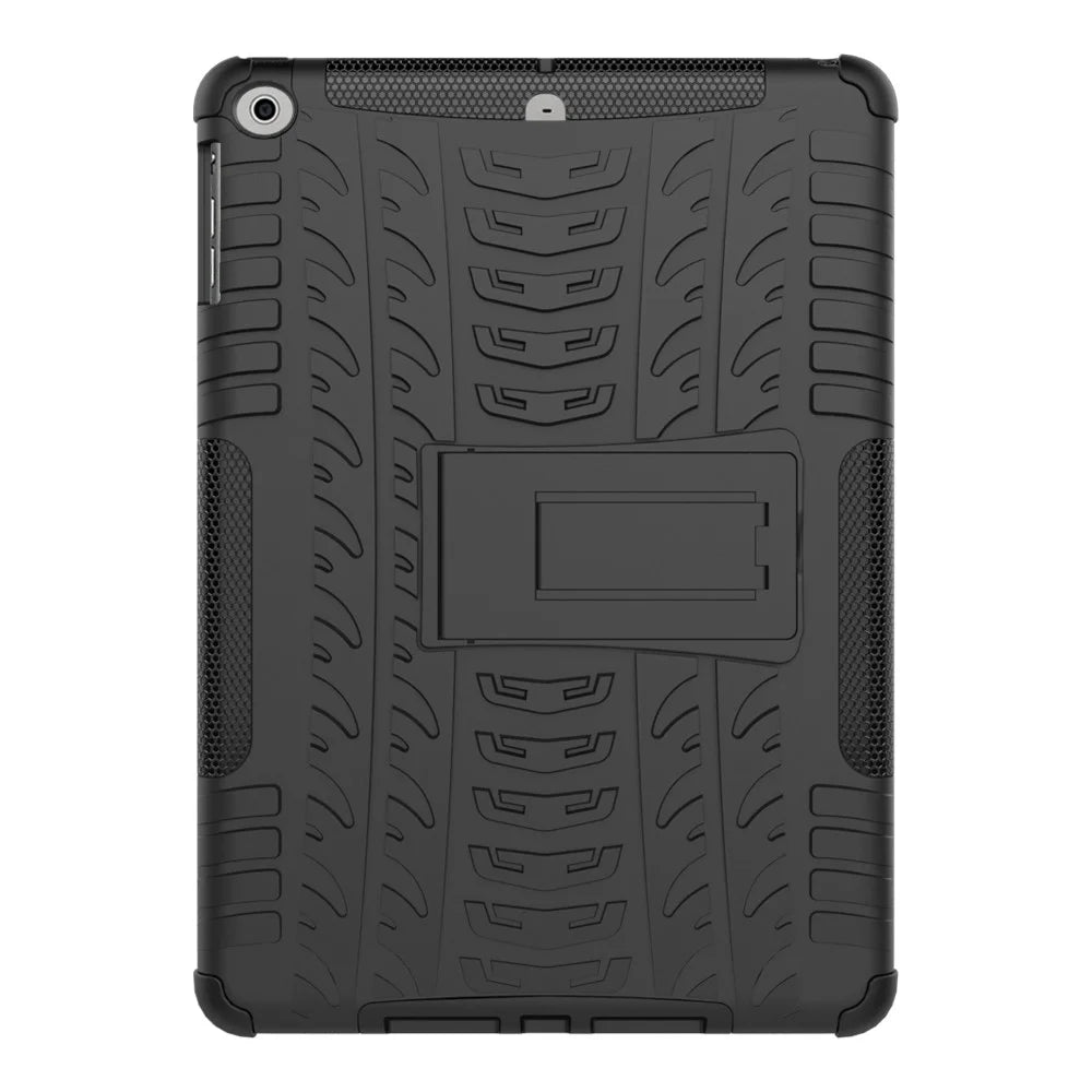 For iPad 9.7 (2018) / 9.7 (2017) Tyre Pattern Kickstand Hybrid PC + TPU Protective Case - Black - 6