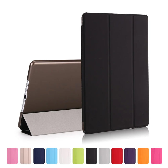 For iPad 9.7-inch (2018) / (2017) Magnetic Tri-Fold Stand Leather Case Smart Awake / Sleep Tablet Cover - Black - 1