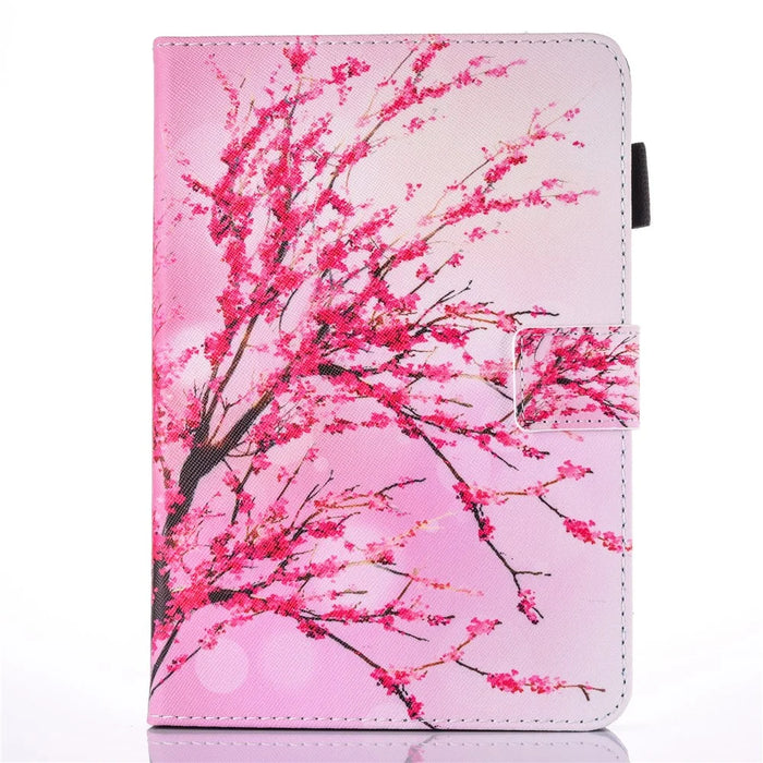 For iPad 9.7 (2018) / 9.7 (2017) Pattern Printing Leather Card Holder Tablet Case - Plum Blossom - 1