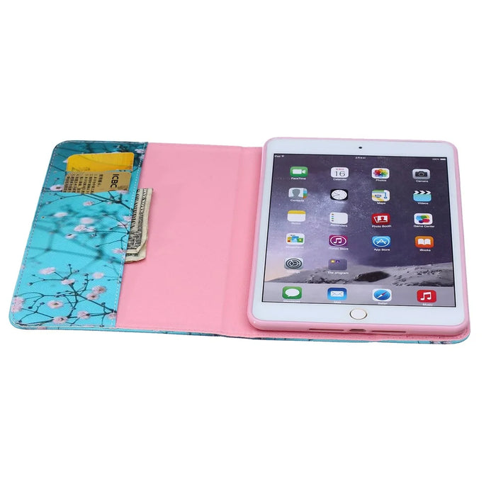 Pattern Printing Leather Wallet Cover With Stand for iPad mini 1 2 3 - Tree with Flowers - 4