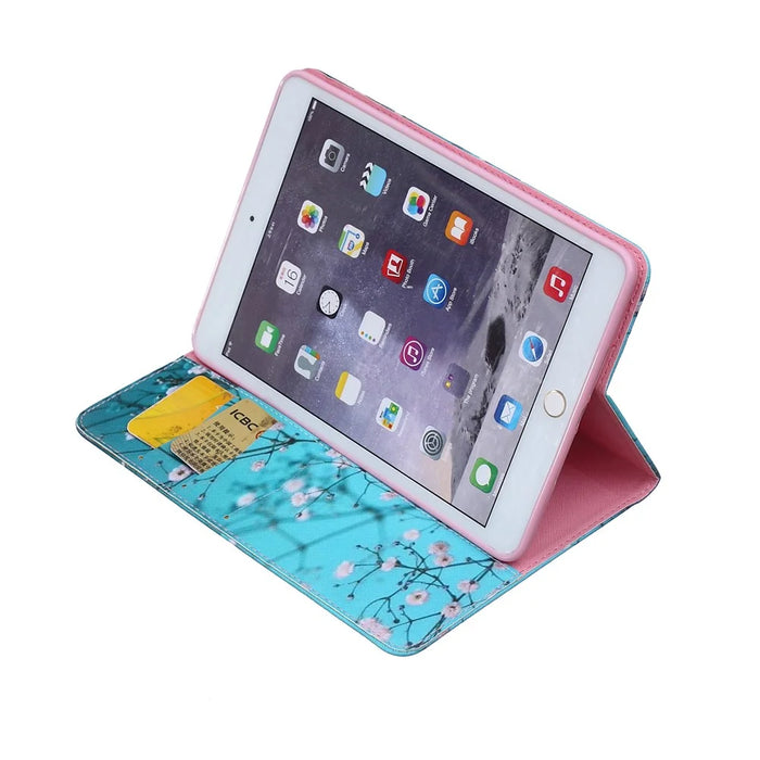 Pattern Printing Leather Wallet Cover With Stand for iPad mini 1 2 3 - Tree with Flowers - 5