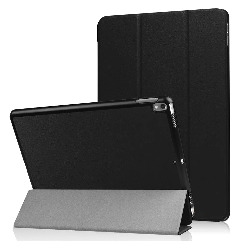 For iPad Pro 10.5 inch (2017)/Air 10.5 inch (2019) Slim Shockproof Case Tri-fold Stand PU Leather Tablet Cover Protector - Black - 1