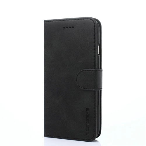 LC.IMEEKE Magnetic Clasp Closure PU Leather Case Folio Stand Flip Wallet Cover for iPhone SE (2020)/SE (2022)/8/7 4.7 inch - Black - 1