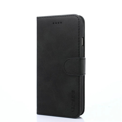 LC.IMEEKE Magnetic Clasp Closure PU Leather Case Folio Stand Flip Wallet Cover for iPhone SE (2020)/SE (2022)/8/7 4.7 inch - Black - 1