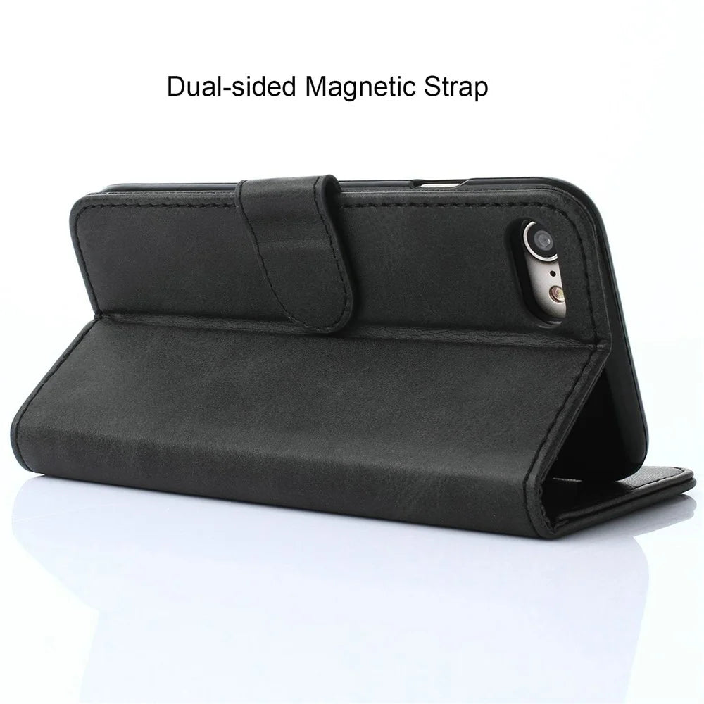 LC.IMEEKE Magnetic Clasp Closure PU Leather Case Folio Stand Flip Wallet Cover for iPhone SE (2020)/SE (2022)/8/7 4.7 inch - Black - 3