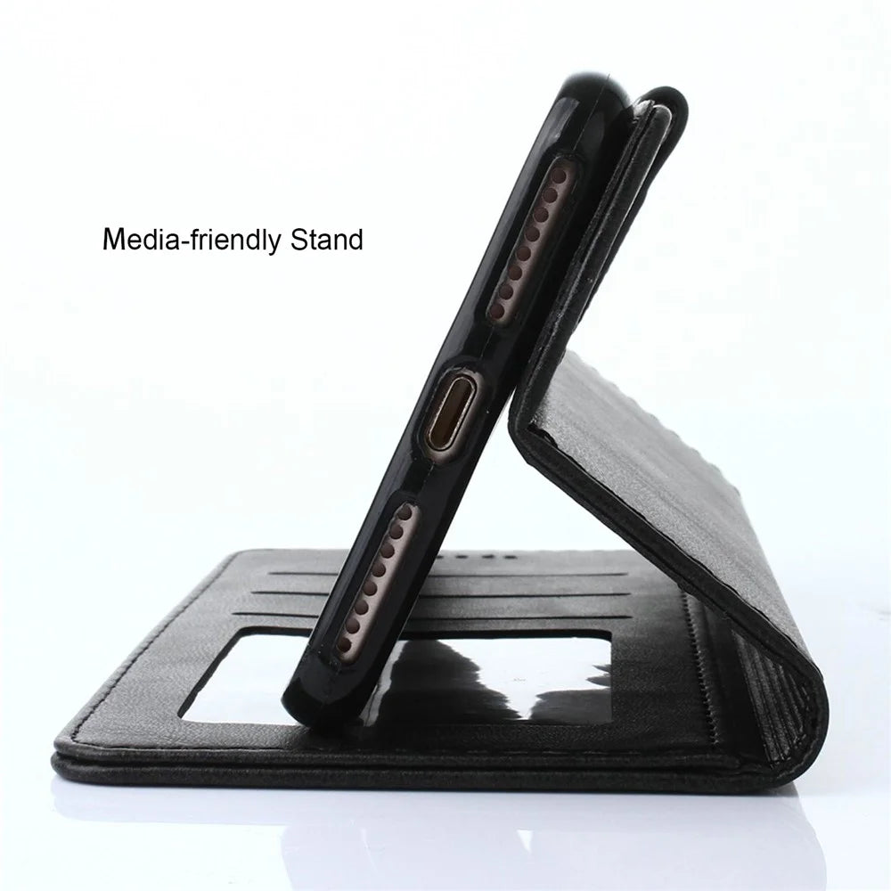 LC.IMEEKE Magnetic Clasp Closure PU Leather Case Folio Stand Flip Wallet Cover for iPhone SE (2020)/SE (2022)/8/7 4.7 inch - Black - 4
