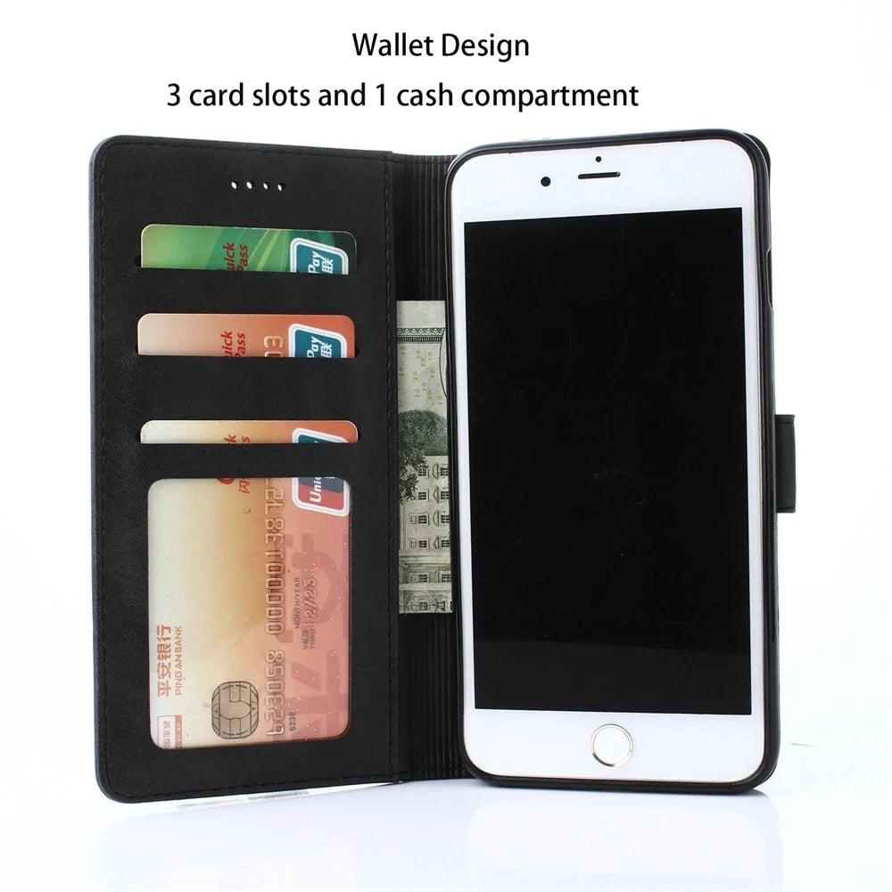 LC.IMEEKE Magnetic Clasp Closure PU Leather Case Folio Stand Flip Wallet Cover for iPhone SE (2020)/SE (2022)/8/7 4.7 inch - Black - 5