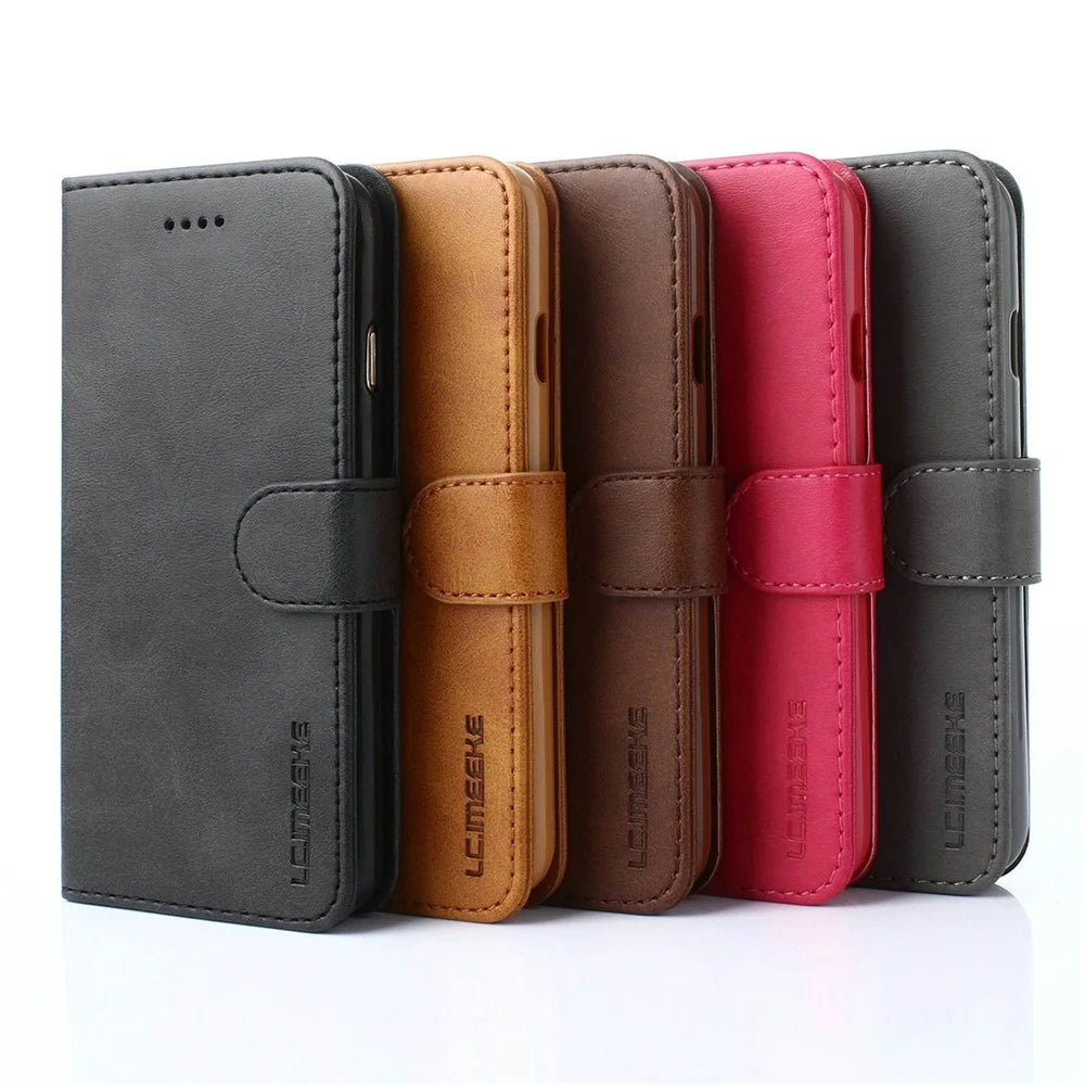 LC.IMEEKE Magnetic Clasp Closure PU Leather Case Folio Stand Flip Wallet Cover for iPhone SE (2020)/SE (2022)/8/7 4.7 inch - Black - 6