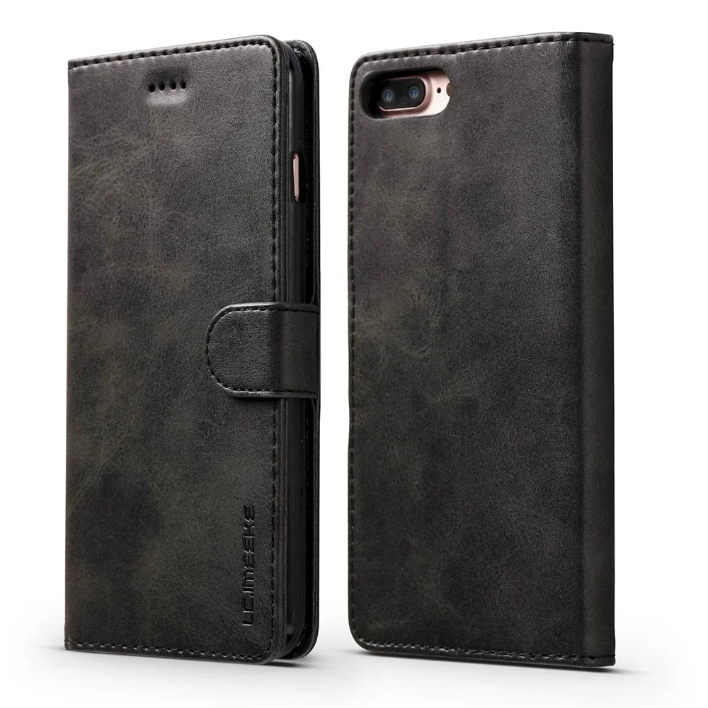 LC.IMEEKE Leather Wallet Stand Cover for iPhone 8 Plus / 7 Plus 5.5 inch Textured PU Leather Cell Phone Accessory - Black - 1