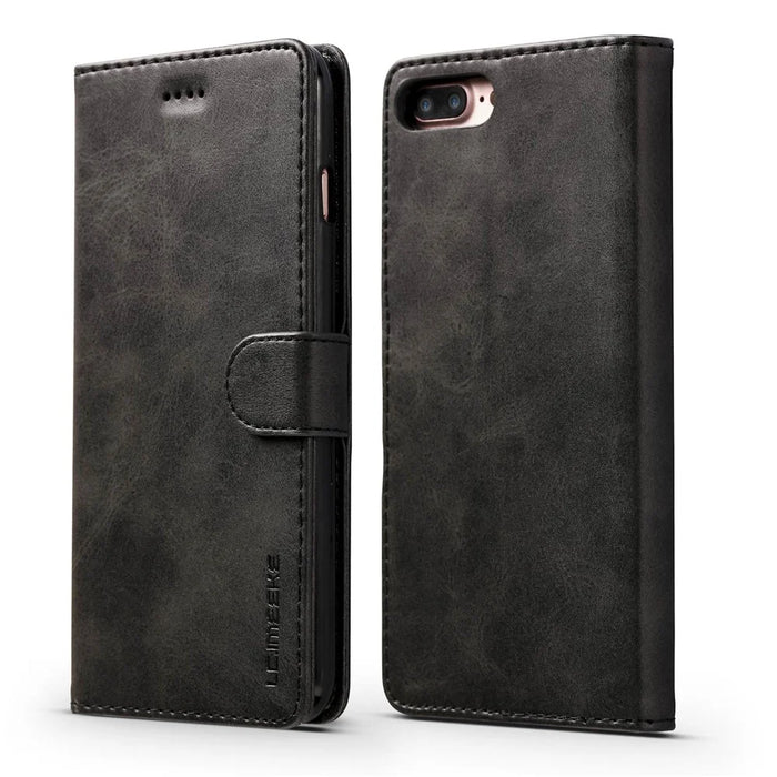 LC.IMEEKE Leather Wallet Stand Cover for iPhone 8 Plus / 7 Plus 5.5 inch Textured PU Leather Cell Phone Accessory - Black - 1
