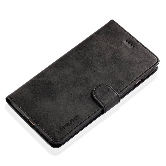 LC.IMEEKE Leather Wallet Stand Cover for iPhone 8 Plus / 7 Plus 5.5 inch Textured PU Leather Cell Phone Accessory - Black - 6