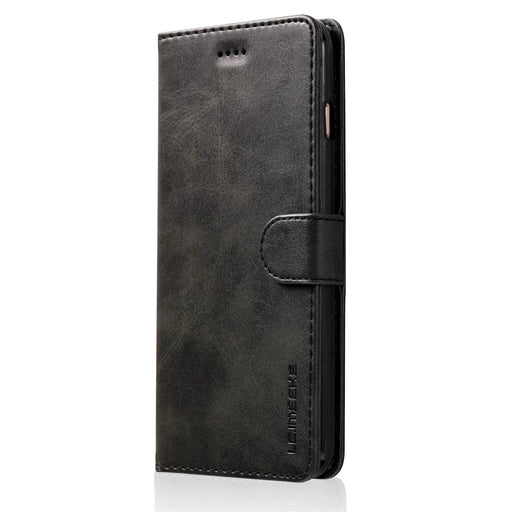 LC.IMEEKE Textured PU Leather Wallet Phone Casing for iPhone 6s / 6 with Adjustable Foldable Stand - Black - 2