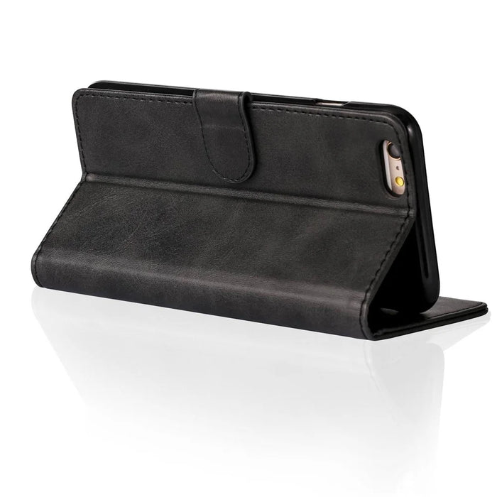 LC.IMEEKE Textured PU Leather Wallet Phone Casing for iPhone 6s / 6 with Adjustable Foldable Stand - Black - 4