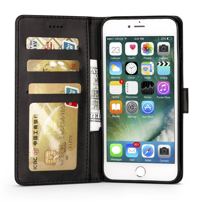 LC.IMEEKE Textured PU Leather Wallet Phone Casing for iPhone 6s / 6 with Adjustable Foldable Stand - Black - 5