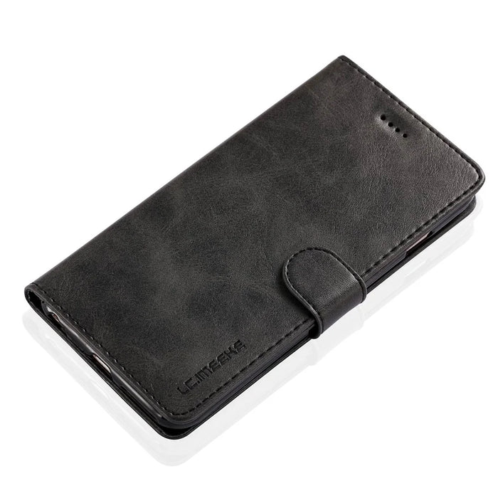 LC.IMEEKE Textured PU Leather Wallet Phone Casing for iPhone 6s / 6 with Adjustable Foldable Stand - Black - 6
