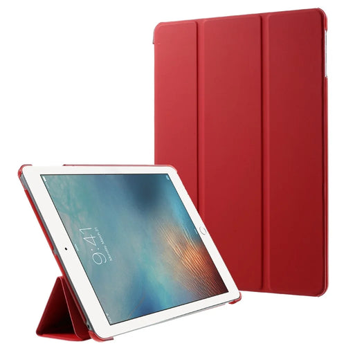 For iPad 9.7-inch (2018) / (2017) Tablet Cover Tri-Fold Stand PU Leather + PC Protective Case - Red - 1