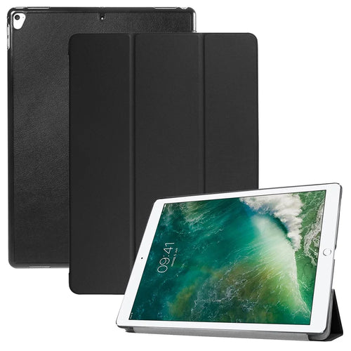 For iPad Pro 12.9 (2017) PU Leather Ultra Thin Tri-Fold Stand Auto Sleep / Wake Tablet Cover - Black - 1