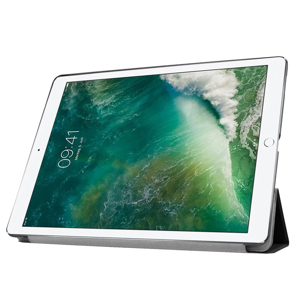 For iPad Pro 12.9 (2017) PU Leather Ultra Thin Tri-Fold Stand Auto Sleep / Wake Tablet Cover - Black - 2