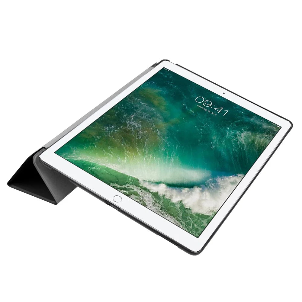 For iPad Pro 12.9 (2017) PU Leather Ultra Thin Tri-Fold Stand Auto Sleep / Wake Tablet Cover - Black - 3