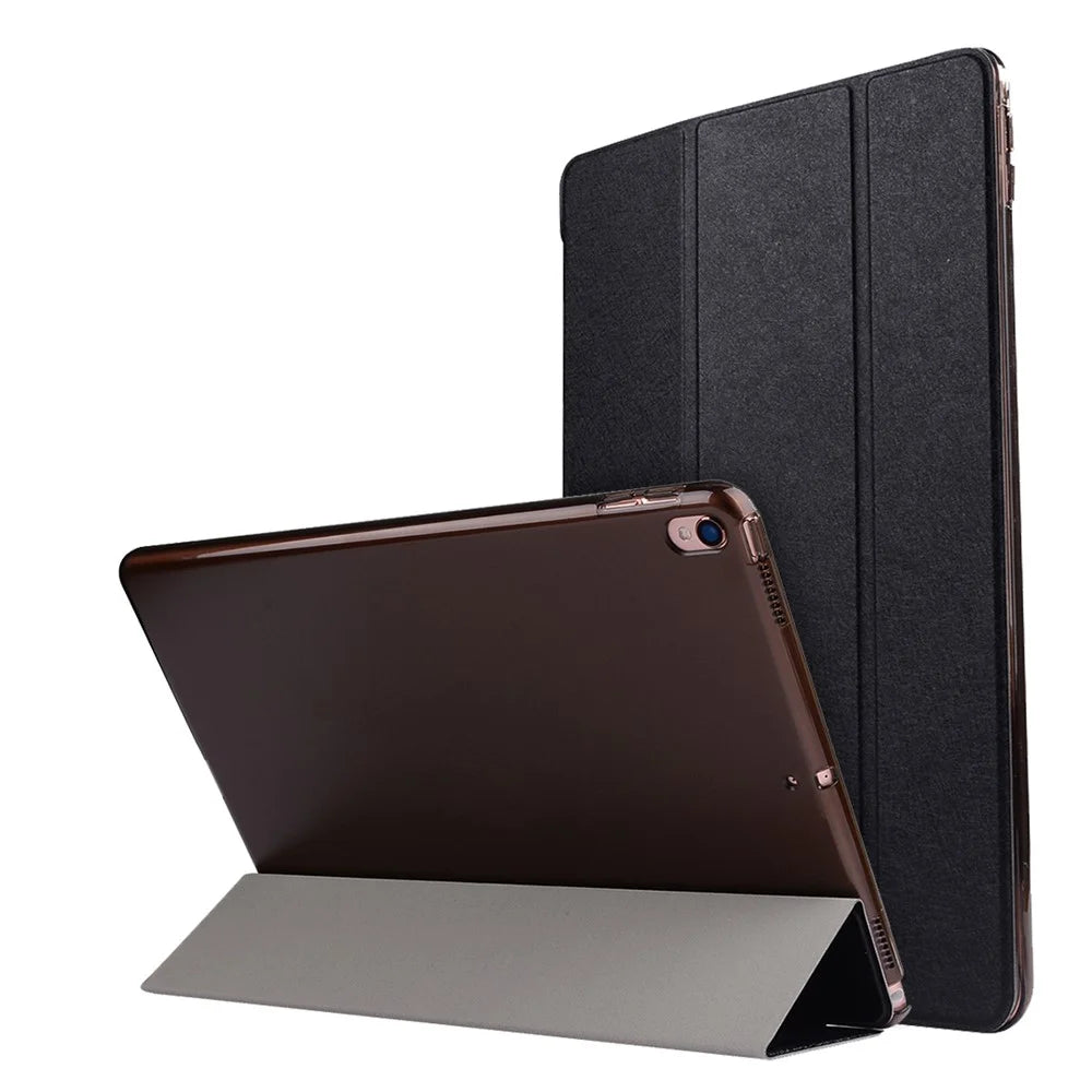 For iPad Air 10.5 (2019) / Pro 10.5 (2017) Tri-Fold Stand Smart Leather Case Silk Texture - Black - 1