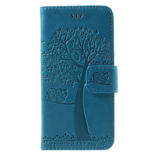 Imprint Tree Owl Magnetic Wallet PU Leather Stand Mobile Phone Cover for iPhone 7/8/SE (2020)/SE (2022) - Blue - 1