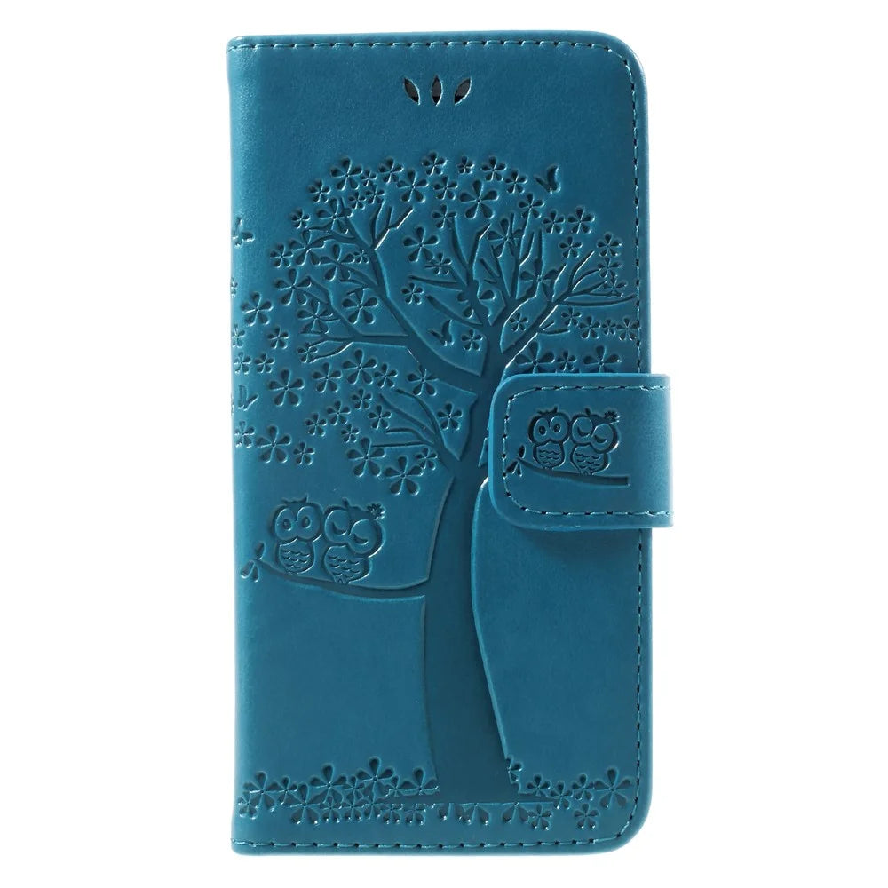 Imprint Tree Owl Magnetic Wallet PU Leather Stand Mobile Phone Cover for iPhone 7/8/SE (2020)/SE (2022) - Blue - 1
