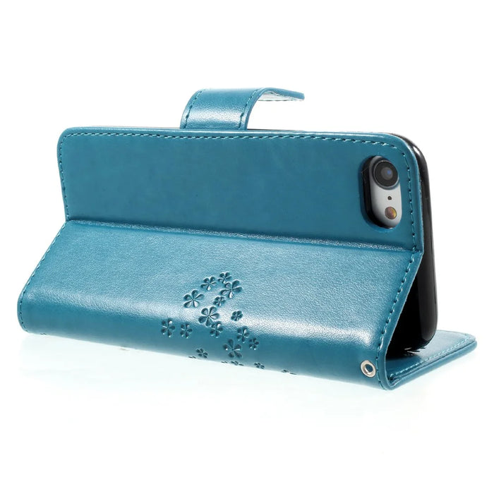 Imprint Tree Owl Magnetic Wallet PU Leather Stand Mobile Phone Cover for iPhone 7/8/SE (2020)/SE (2022) - Blue - 5
