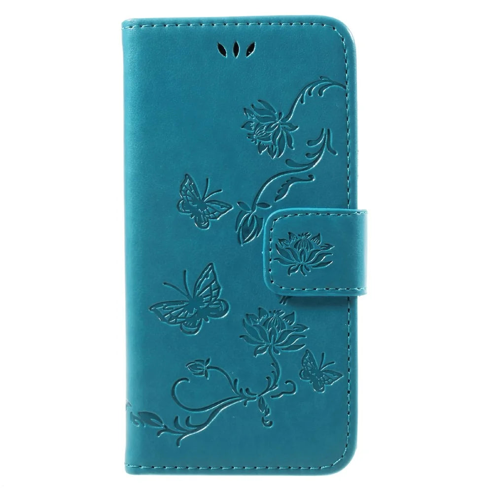 Imprint Butterfly Flower Magnetic Wallet PU Leather Stand Cell Phone Case for iPhone 7/8/SE (2020)/SE (2022) - Blue - 1