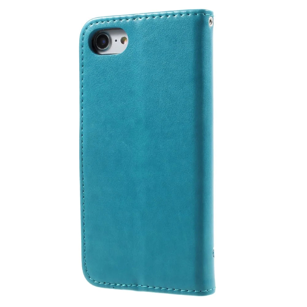 Imprint Butterfly Flower Magnetic Wallet PU Leather Stand Cell Phone Case for iPhone 7/8/SE (2020)/SE (2022) - Blue - 2