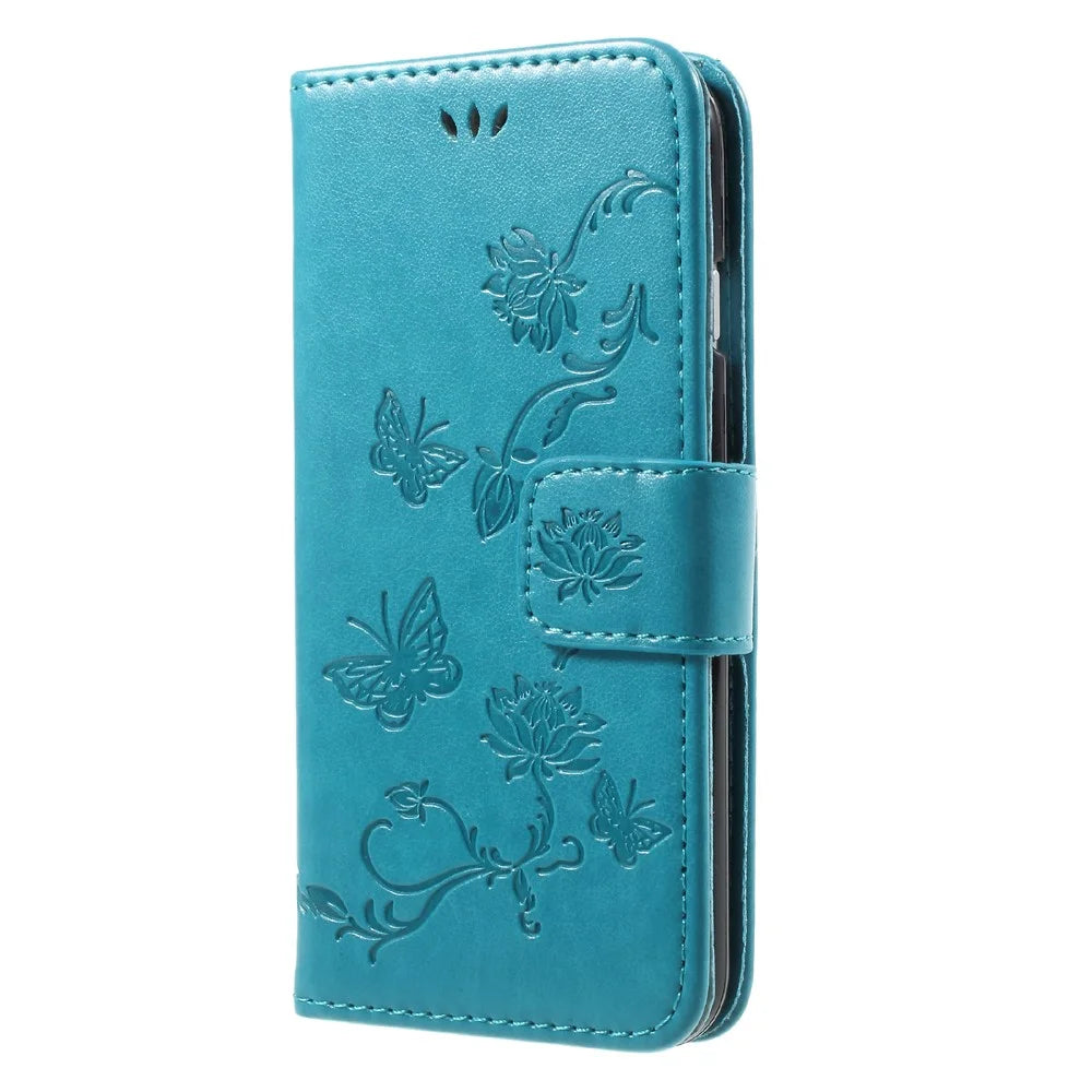 Imprint Butterfly Flower Magnetic Wallet PU Leather Stand Cell Phone Case for iPhone 7/8/SE (2020)/SE (2022) - Blue - 3