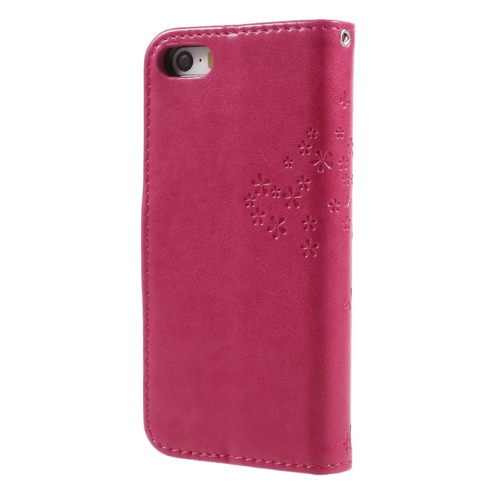 Imprint Tree Owl Magnetic Wallet PU Leather Stand Cover for iPhone 5 / 5s / SE - Rose - 2