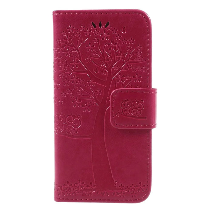 Imprint Tree Owl Magnetic Wallet PU Leather Stand Cover for iPhone 5 / 5s / SE - Rose - 3
