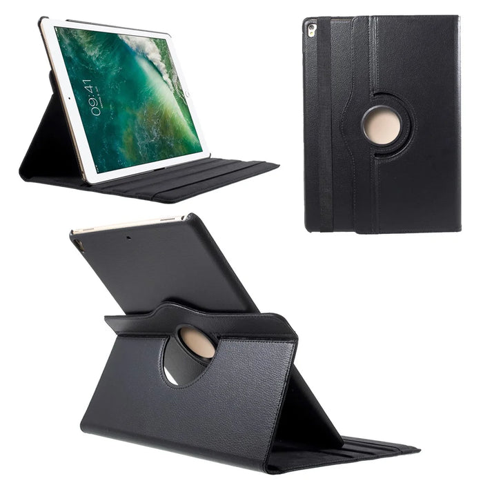 For iPad Pro 12.9-inch (2017) Litchi Texture Leather Tablet Cover 360-Degree Swivel Stand Shell - Black - 1