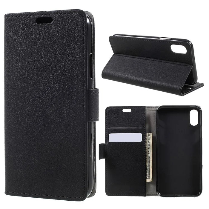 For iPhone XS / X/10 5.8 inch Leather Stand Wallet Mobile Phone Case - Black - 1