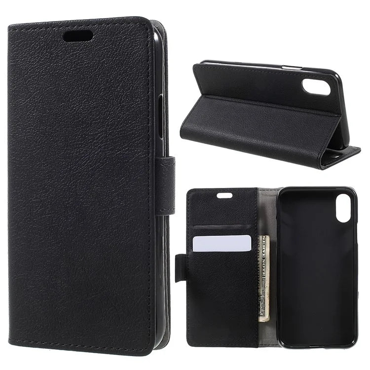 For iPhone XS / X/10 5.8 inch Leather Stand Wallet Mobile Phone Case - Black - 1