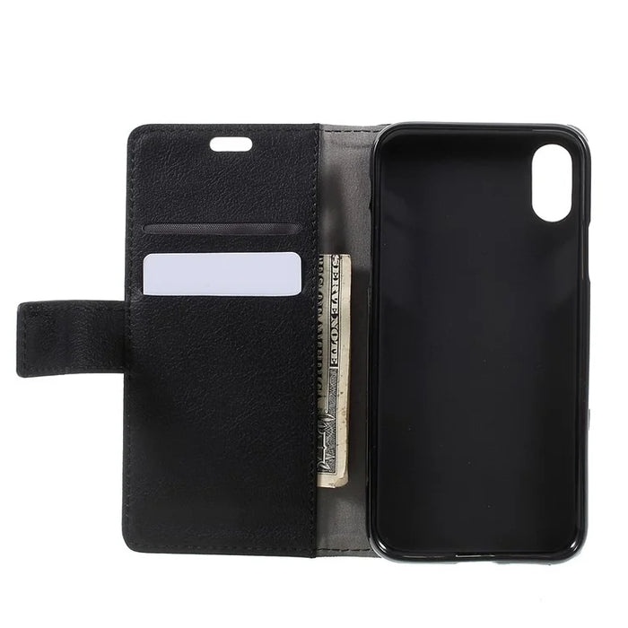 For iPhone XS / X/10 5.8 inch Leather Stand Wallet Mobile Phone Case - Black - 5