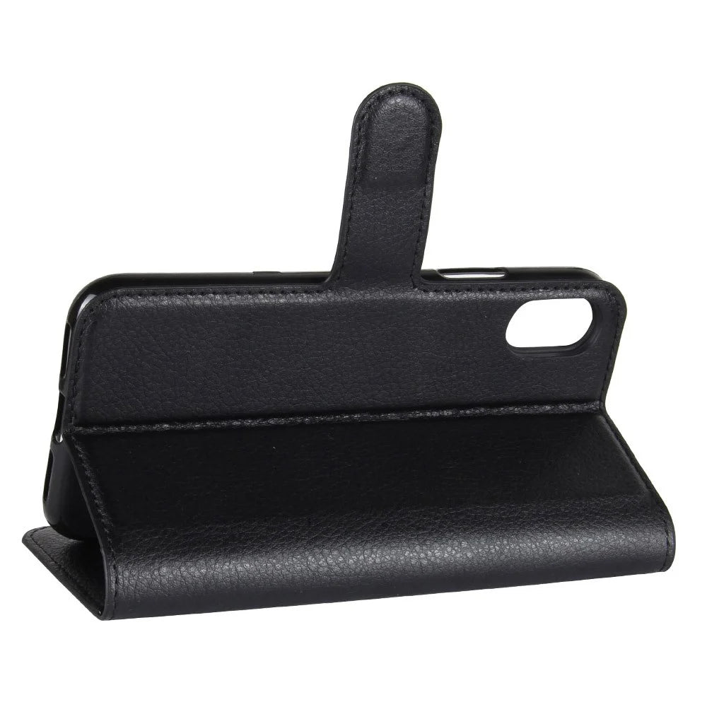 For iPhone Xs / X 5.8 inch Litchi Skin PU Leather Wallet Stand Protective Cell Phone Shell - Black - 5