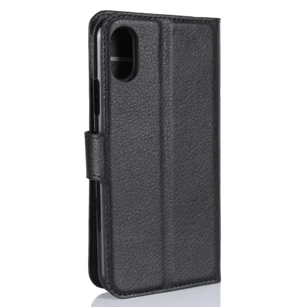 For iPhone Xs / X 5.8 inch Litchi Skin PU Leather Wallet Stand Protective Cell Phone Shell - Black - 6