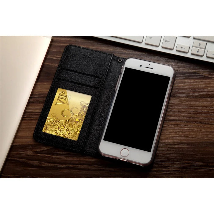 CMAI2 for iPhone SE (2020)/SE (2022)/8/7 4.7 inch Silk Texture Series Leather Card Holder Phone Shell - Black - 3