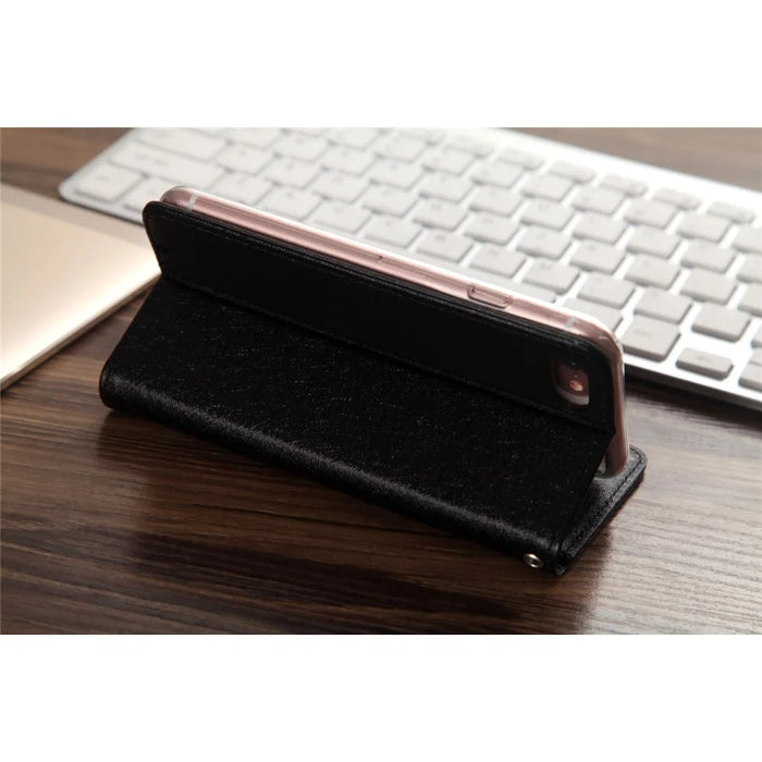 CMAI2 for iPhone SE (2020)/SE (2022)/8/7 4.7 inch Silk Texture Series Leather Card Holder Phone Shell - Black - 4