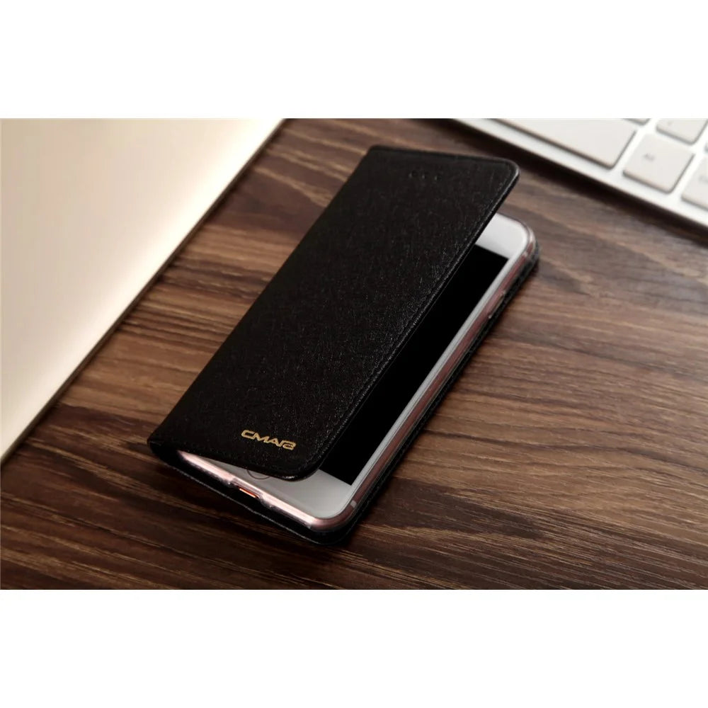 CMAI2 for iPhone SE (2020)/SE (2022)/8/7 4.7 inch Silk Texture Series Leather Card Holder Phone Shell - Black - 5